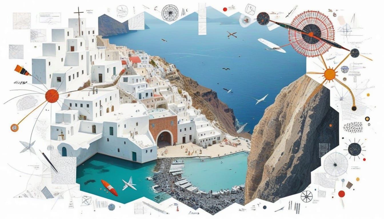 Santorini Earthquake Vortex in Vibrant Tetradic Colors