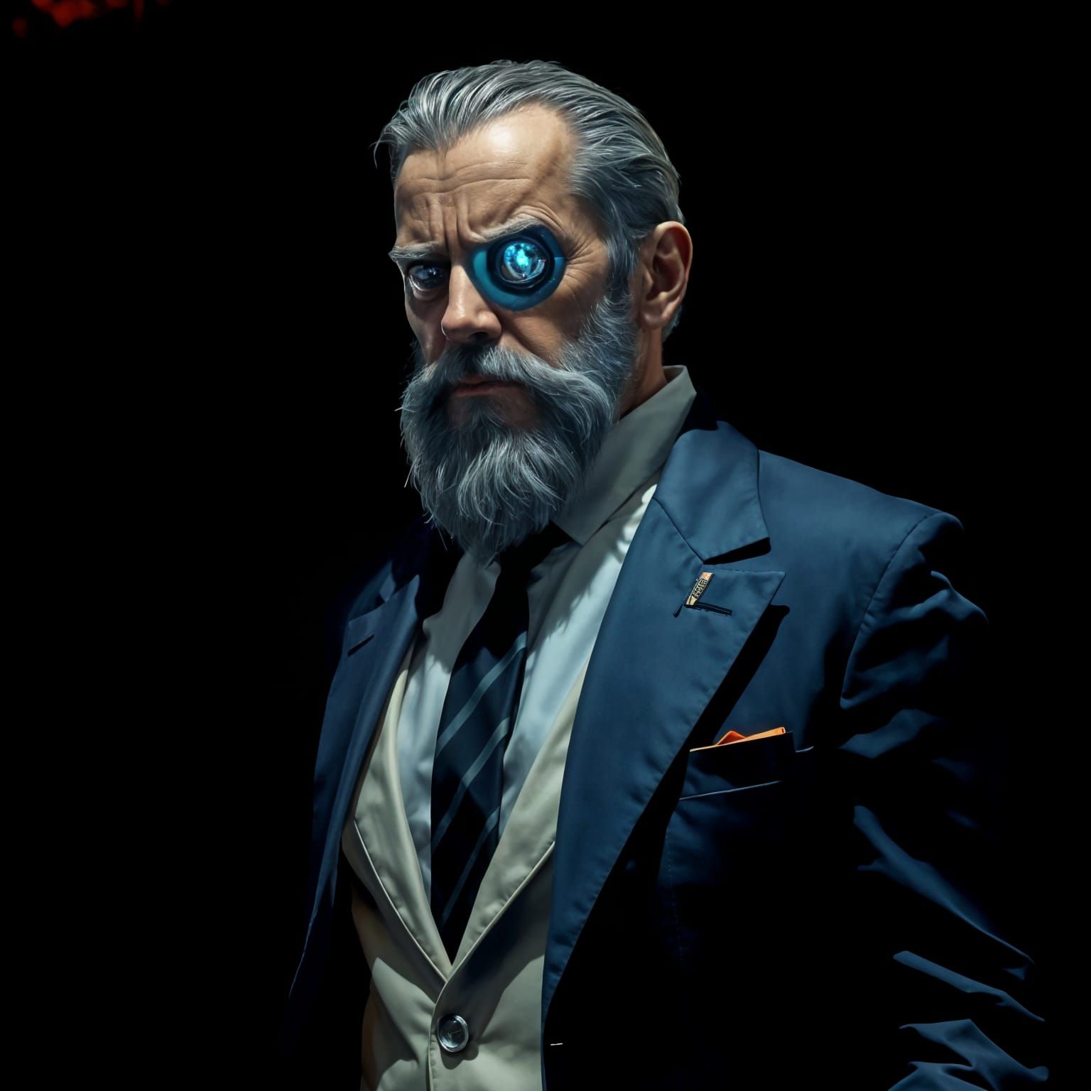 Cyborg Gentleman Emerges from Darkness in a Sci-Fi Ominous S...