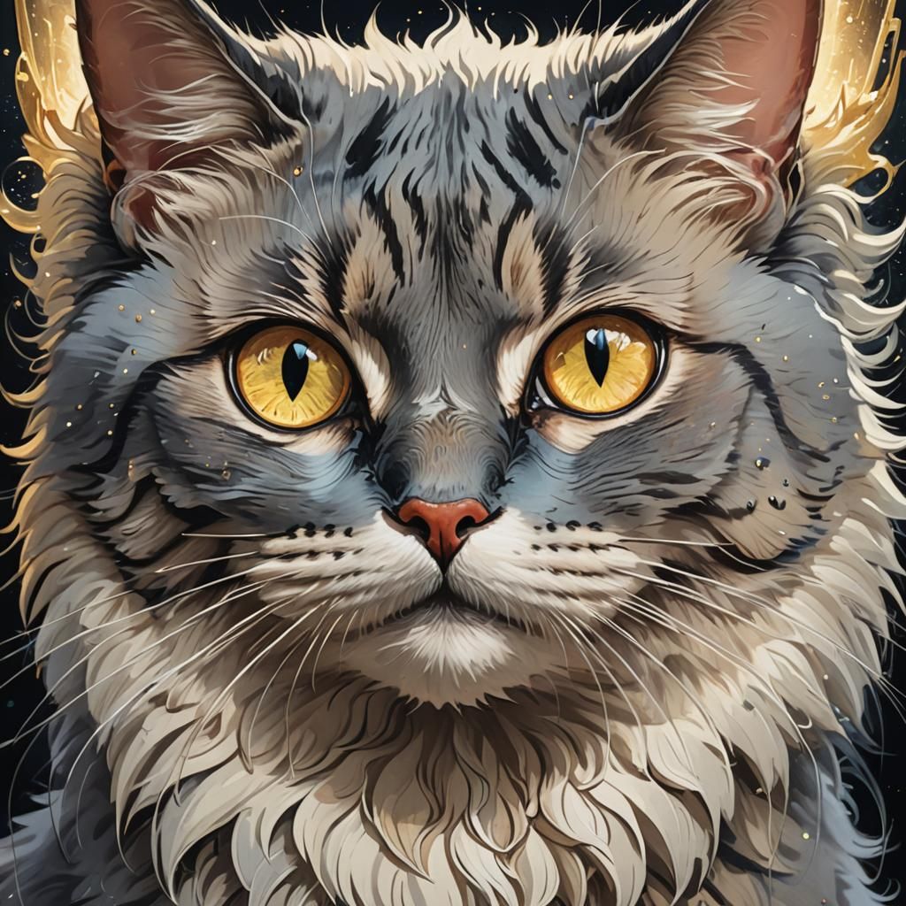 Belligerent Cat Portrait in Studio Ghibli Style