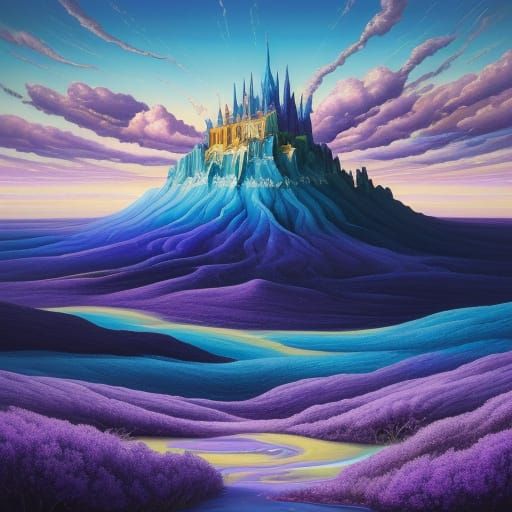 Surreal Oil Painting of a Dreamlike Landscape with Melting T...