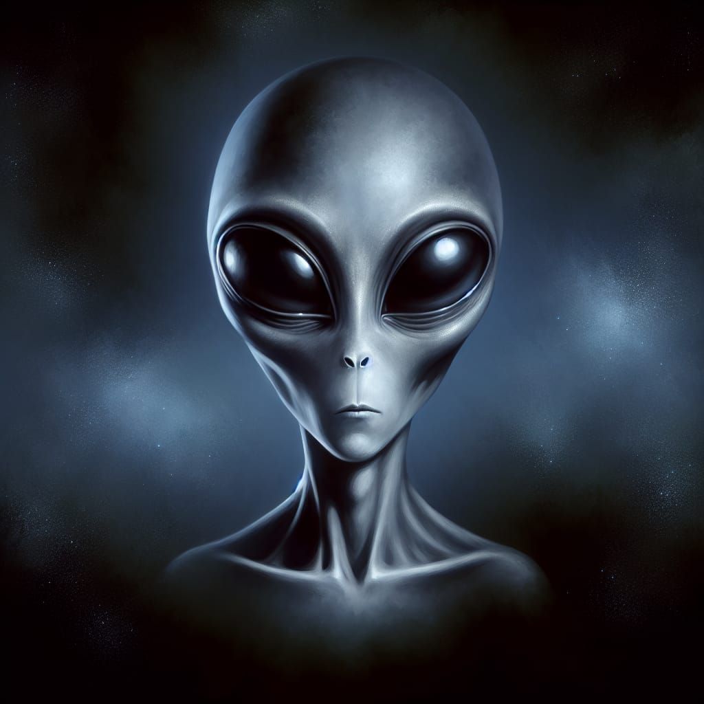 Nude Alien Grey with Onyx Eyes: Modigliani-Style Oil Paintin...