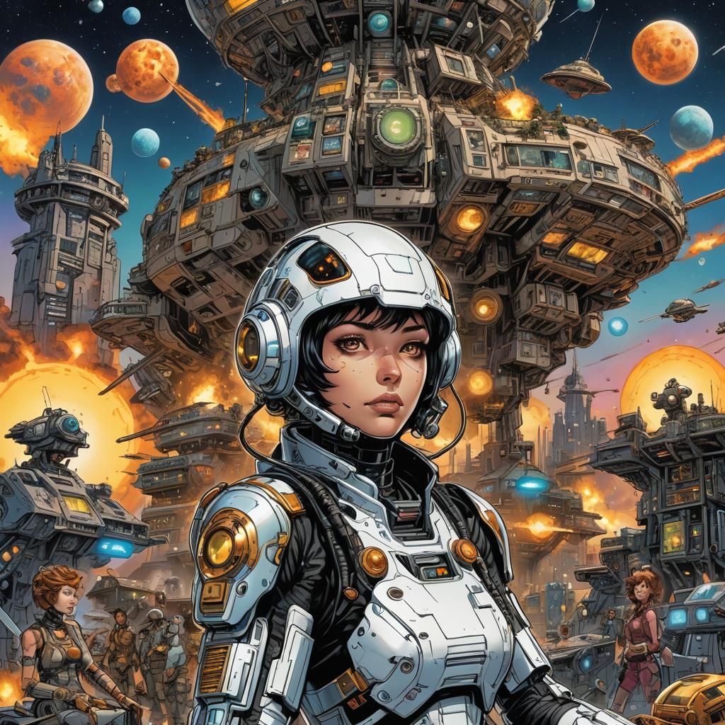 Cyborg Goddess in Marsport: Sci-Fi Comic Art