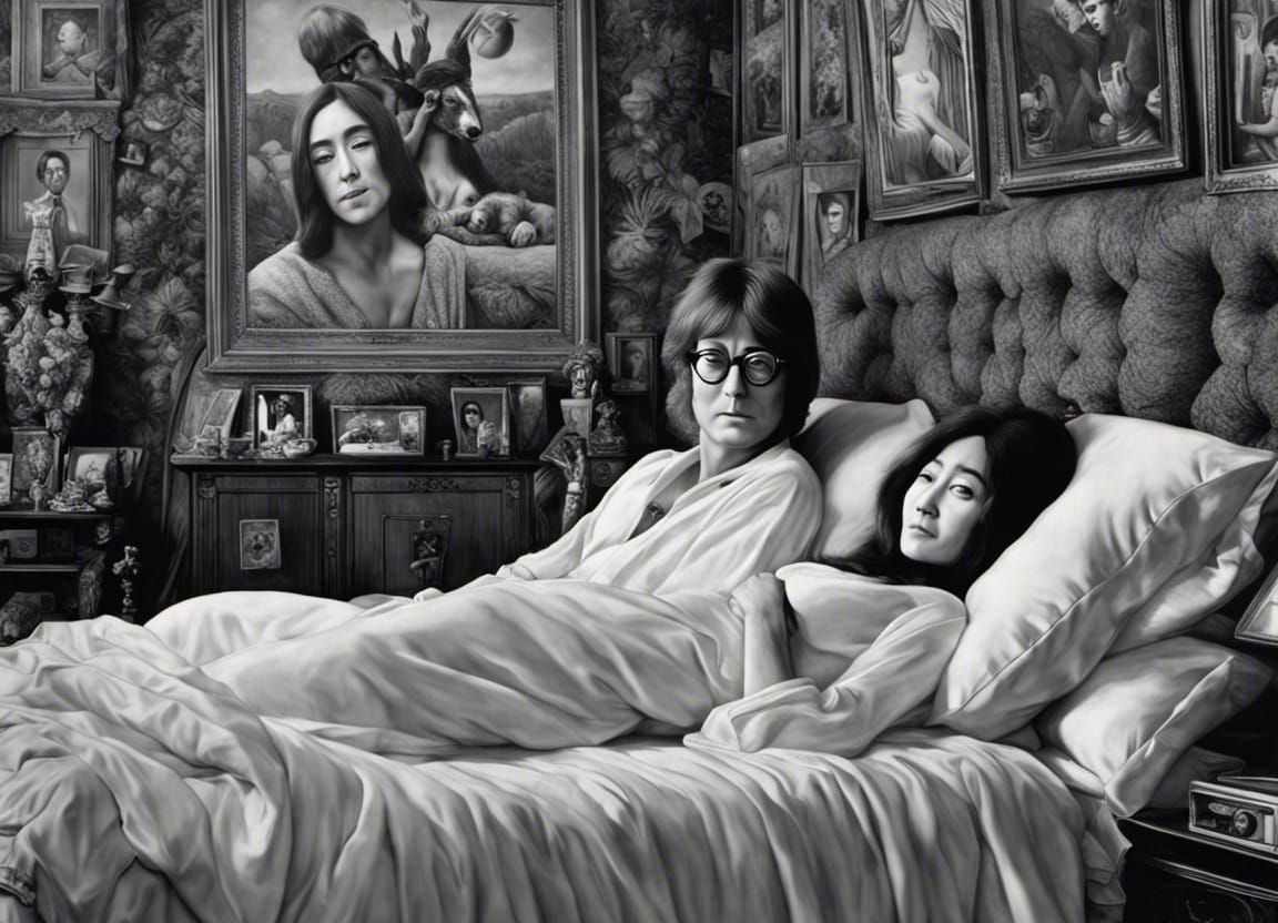 John Lennon and Yoko Ono in bed