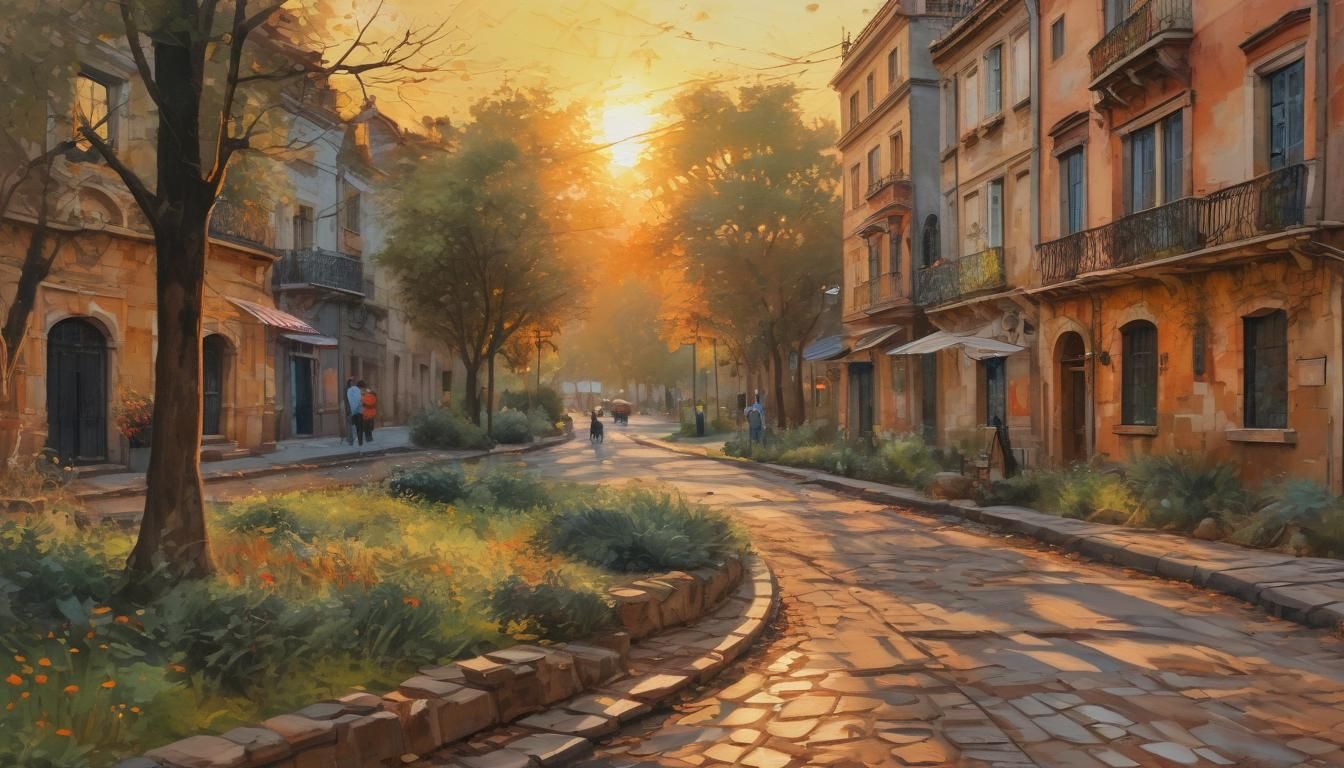 Gouache Style Impressionist Masterpiece with Thick Brush Str...