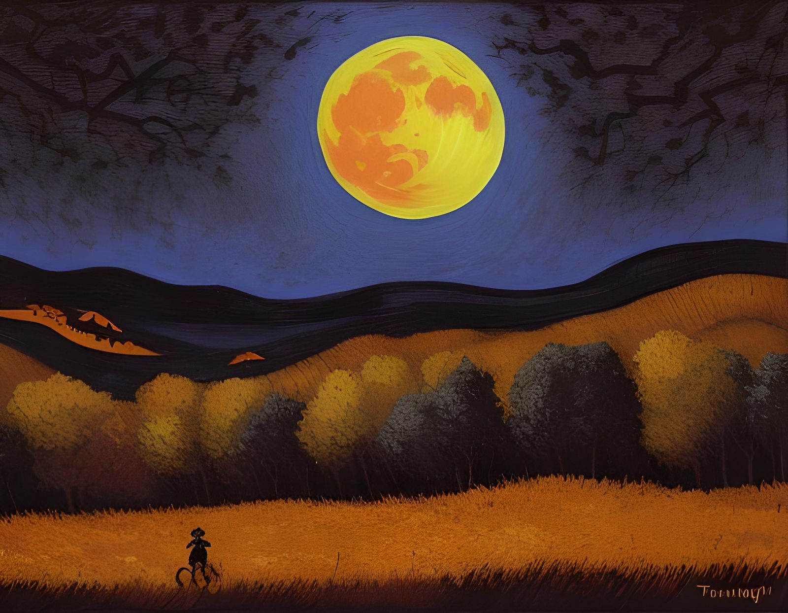 Halloween Night: Pumpkin, Bats, and Scarecrow