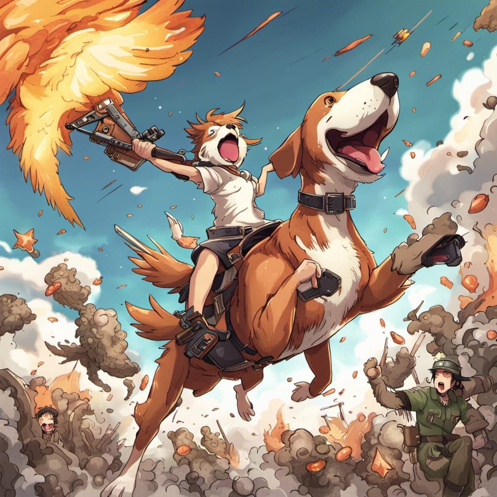 Anime Dog Riding War Chicken