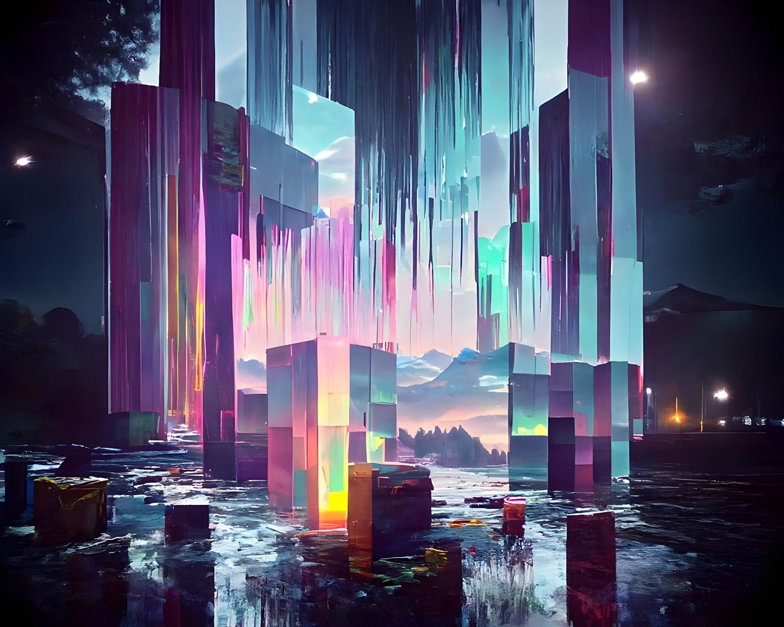 Striking Glitch Art Rendering of Simulated Beauty