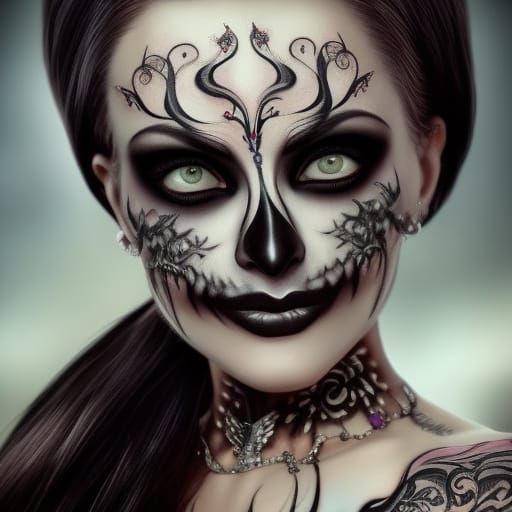 Hyperrealistic Goth Woman Portrait with Tattoos