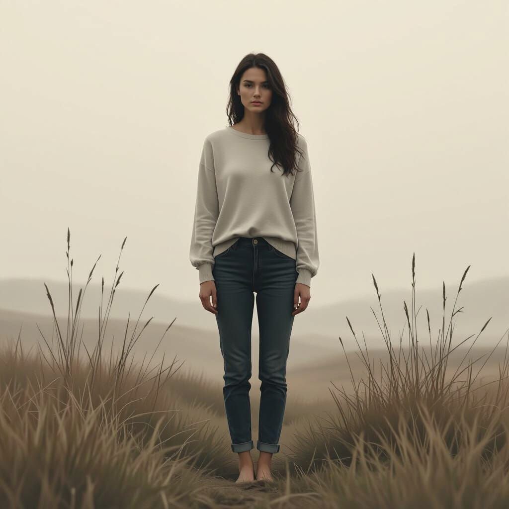 Serene Figure in Muted Landscape: Digital Art