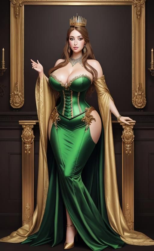 Beautiful Queen Portrait with Gold Corset and Crown