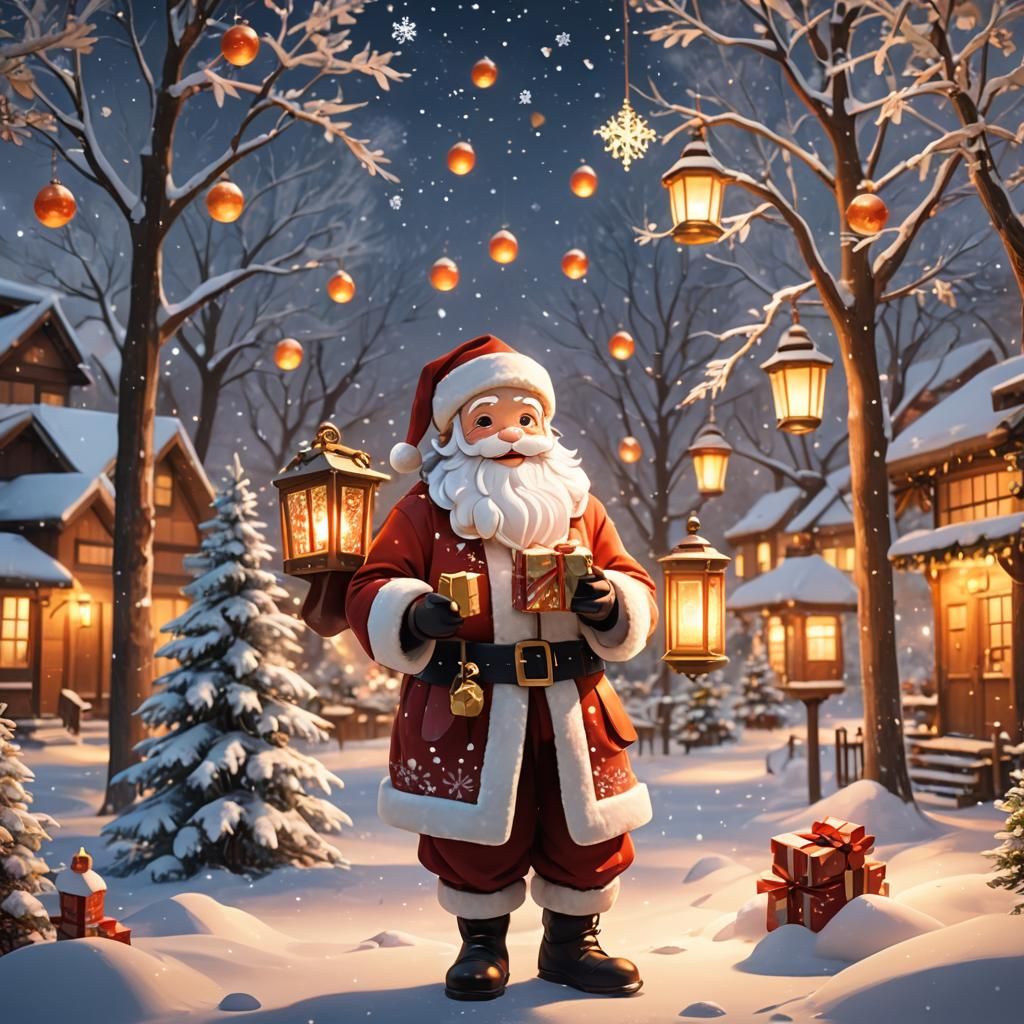 Festive Santa Claus in Snowy 3D Anime Art