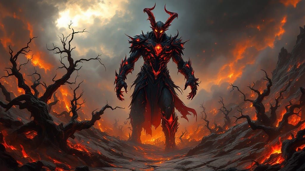 Hellish Demon in a Burned Landscape Digital Painting