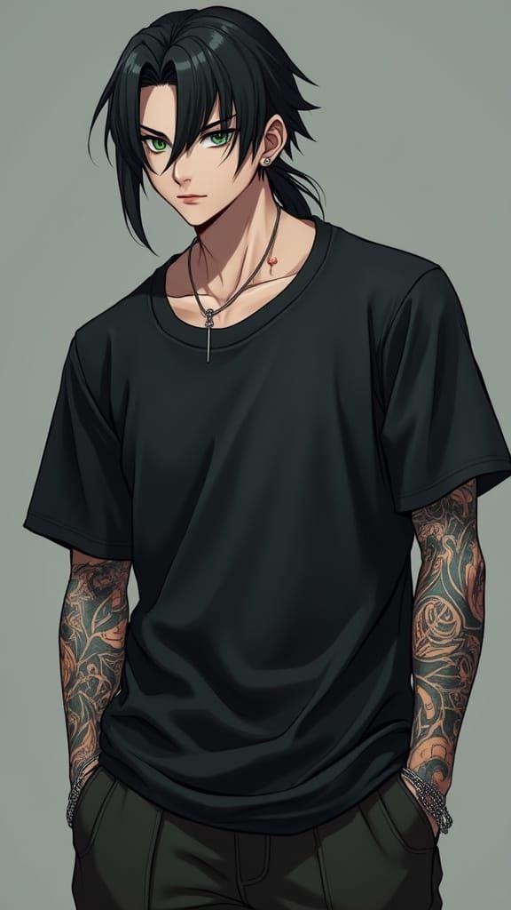 Surreal Anime-Inspired Portrait of a Muscular Man with Dark ...