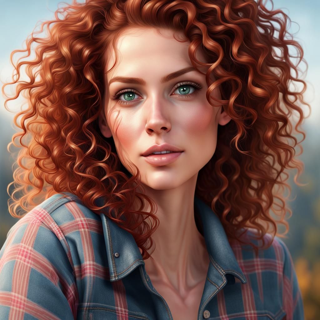 Auburn Haired Woman in Autumn, Art Nouveau Style