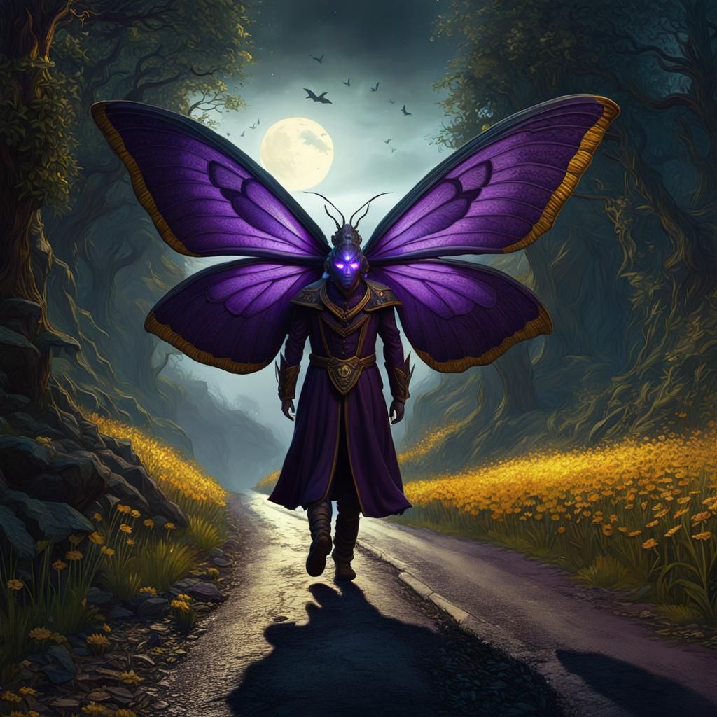 Mothman on Country Road in Hyperrealistic Style