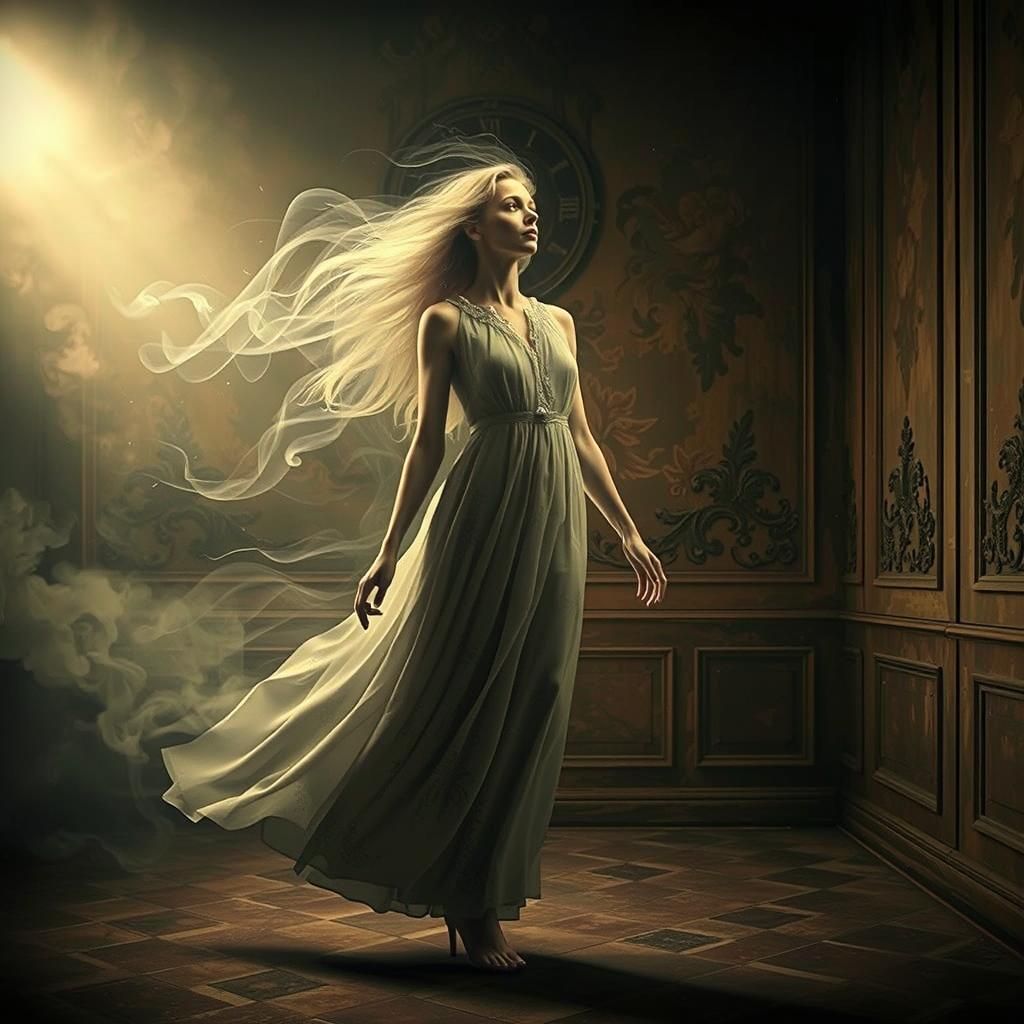 Ethereal Smoky Ghost in Haunted Room, Mystical Art