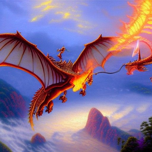 Ethereal Wings of Fire Dragons in Misty Landscape