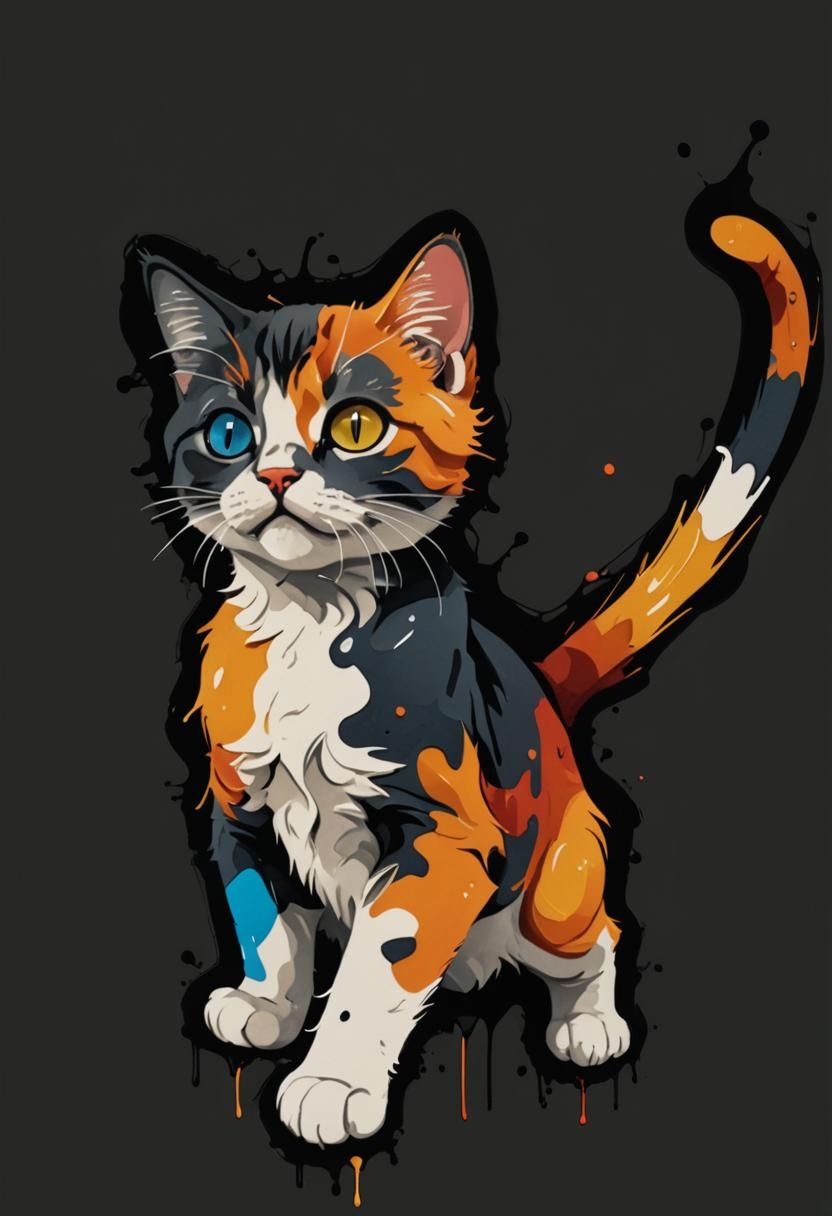 Colorful Graffiti Cat in Street Art Style