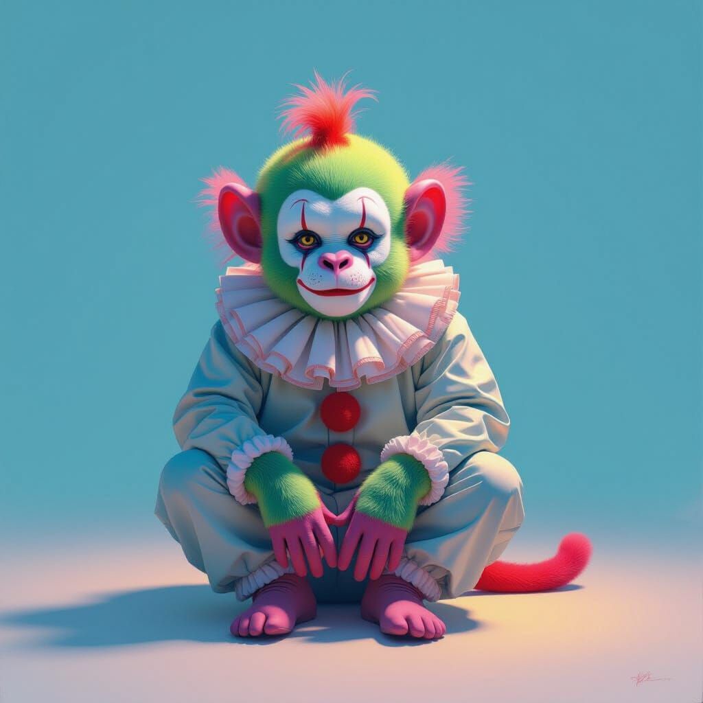 Ethereal Realist Minimalist Painting of a Monkey Clown