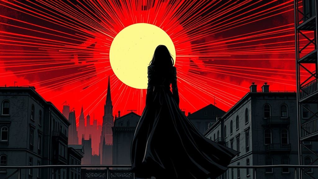 Black Sun Eclipse over Urban Landscape