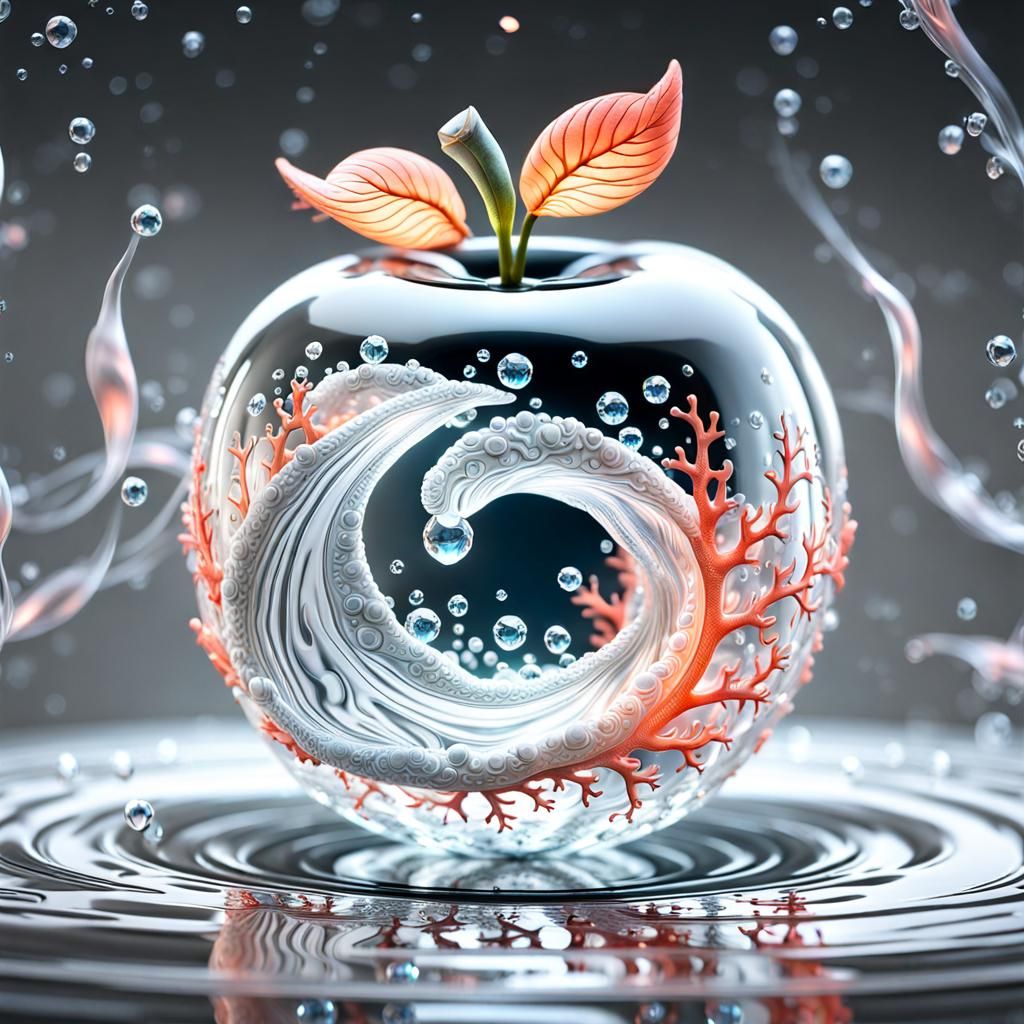 Coral Crystal Apple with Serpent, Macro Photography