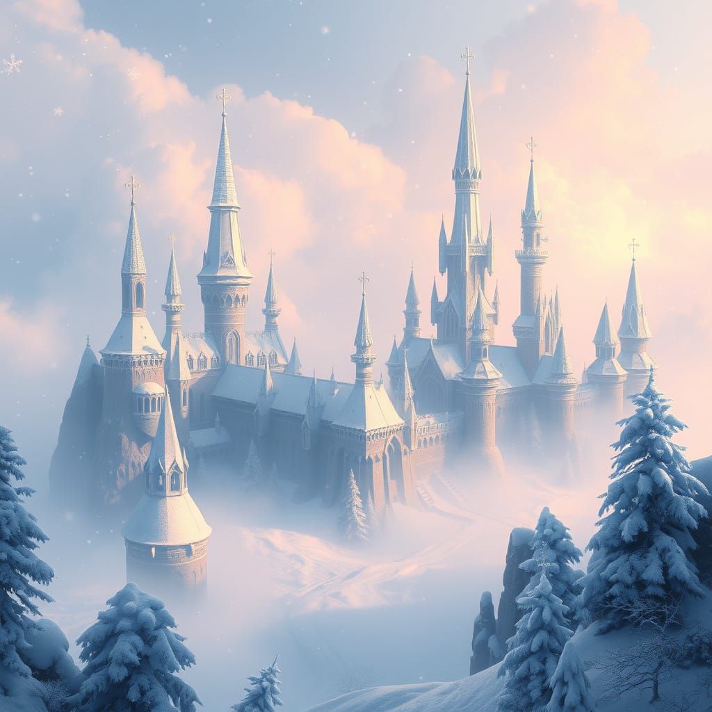 Whimsical Winter Kingdom in Dreamy Digital Painting Style