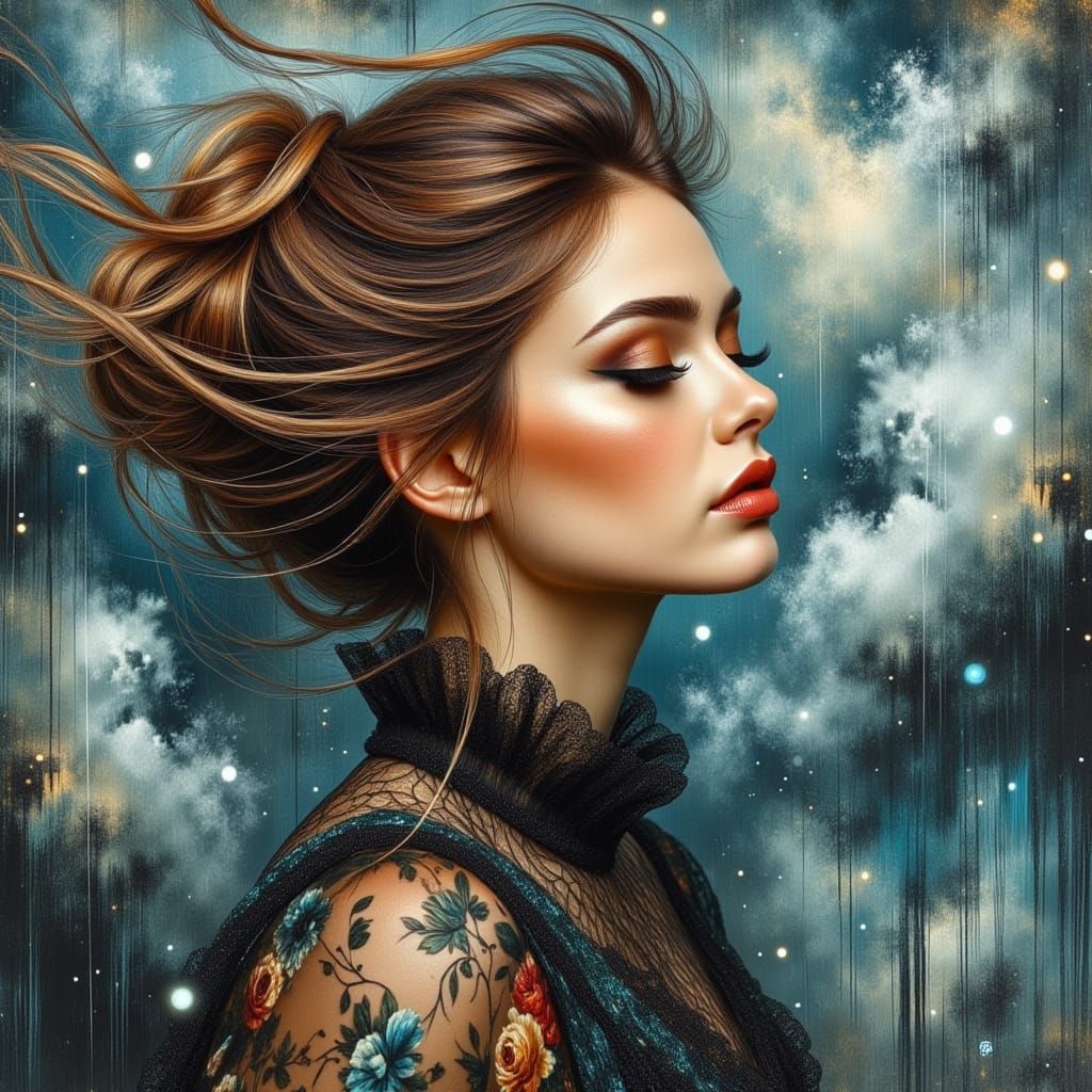 Hair blowing in the wind