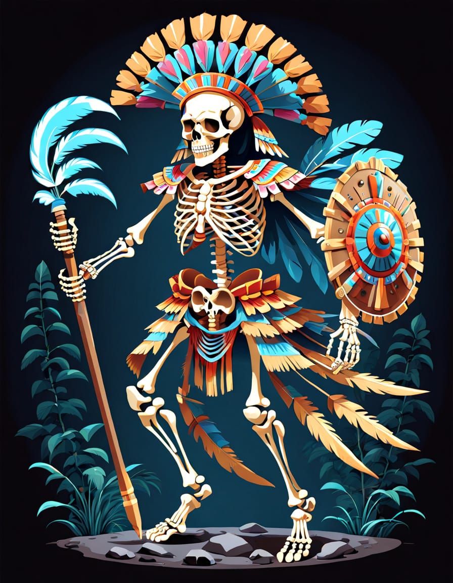 X-Ray Vector of an Aztec Skeleton Warrior