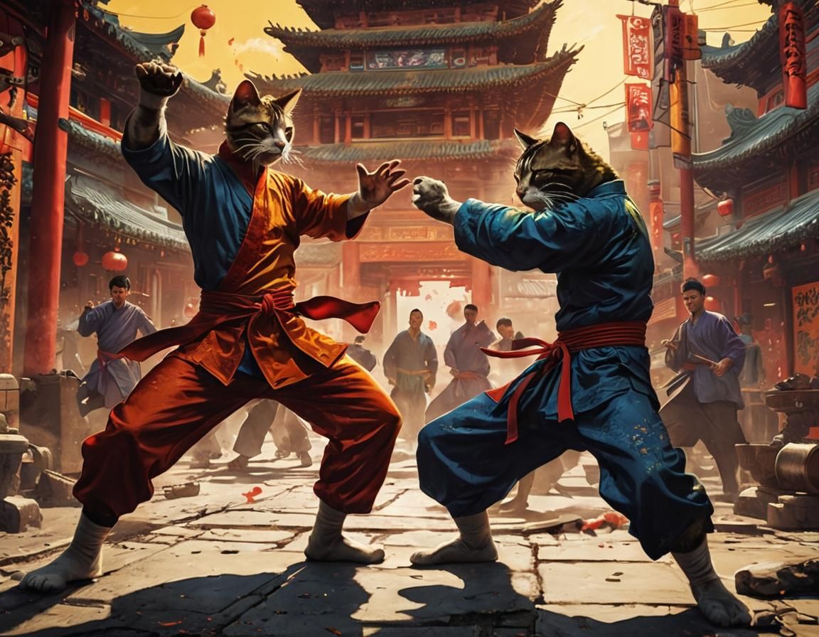 Cats and Kung Fu Fighters in Chinatown Comic Art
