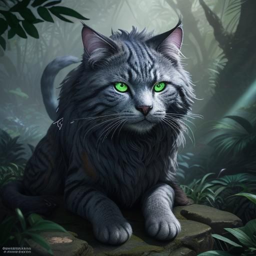 Majestic Cat Portrait in Jungle, Fantasy Concept Art