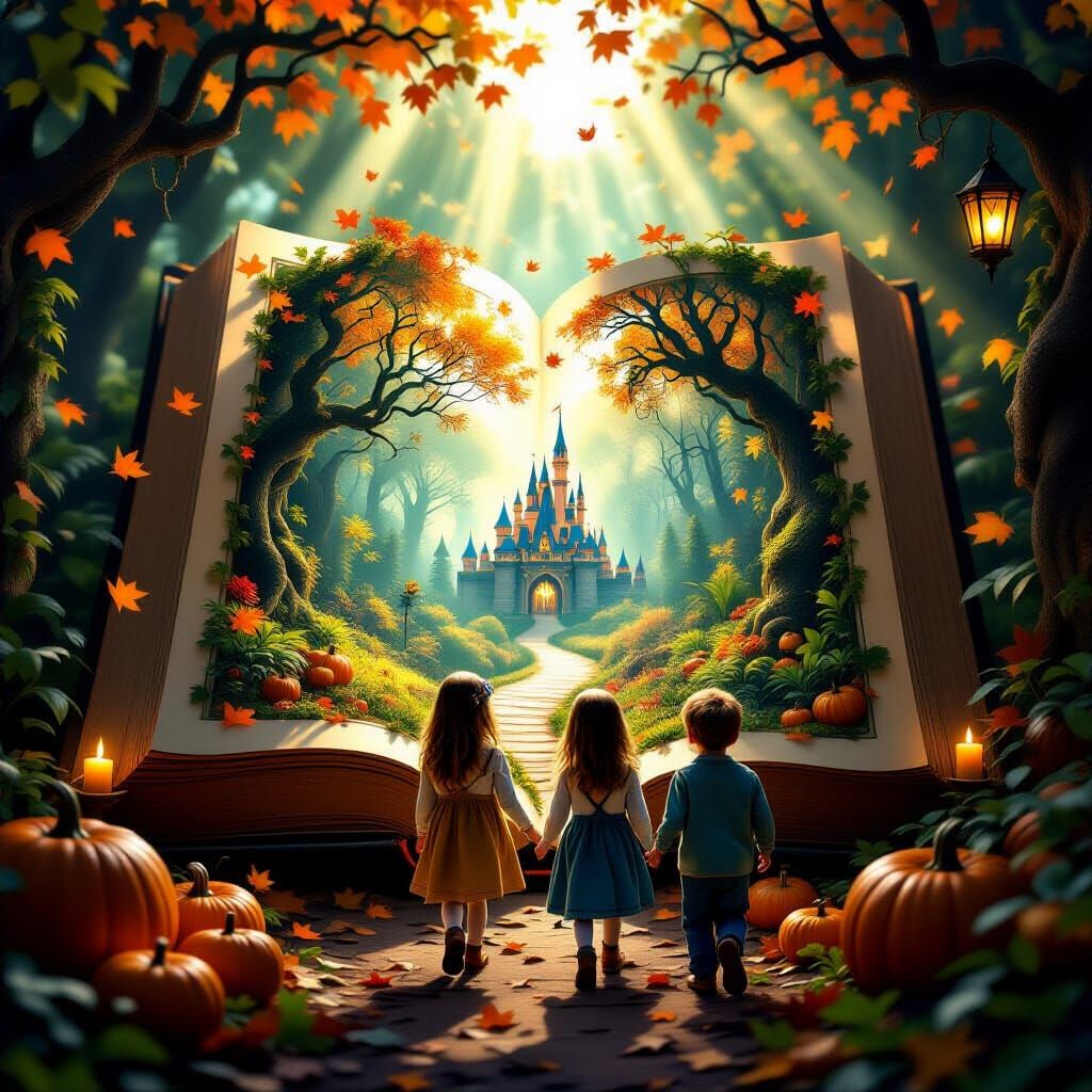 Magical Autumn Forest Path from Open Book