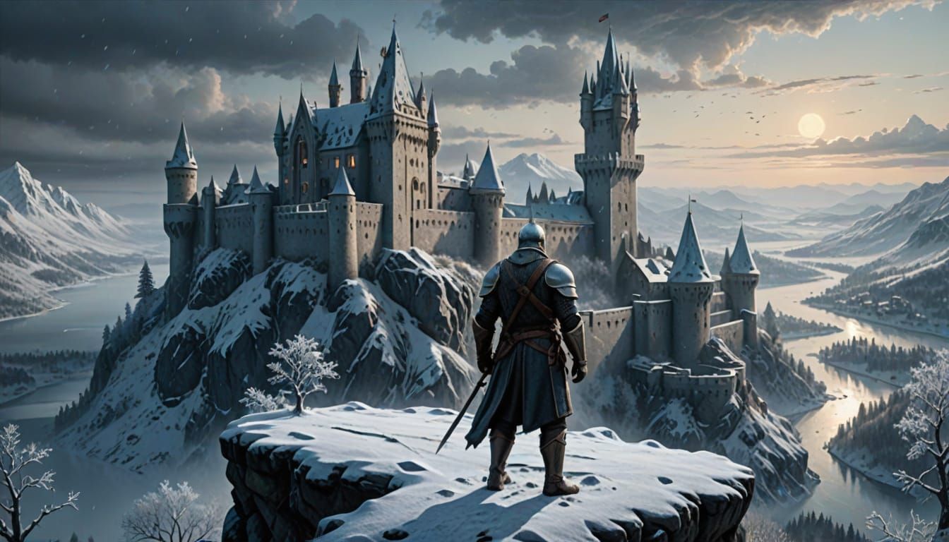 Medieval Frost Knight in Cinematic Oil Painting