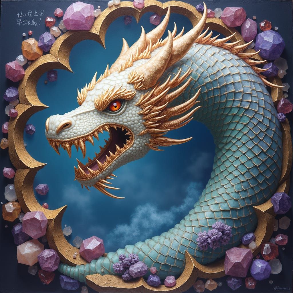 Crystalline Dragon Transformation: A Digital Oil Painting