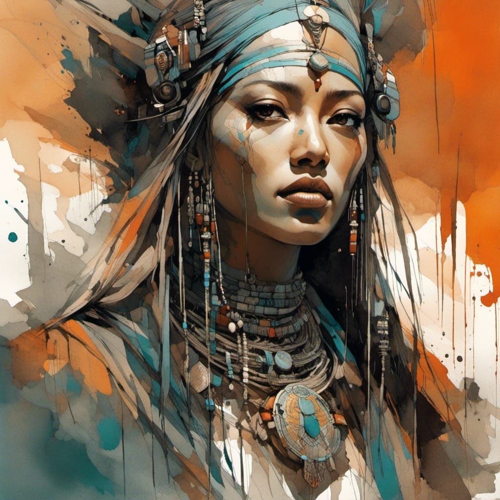 Amazigh Cyborg Shaman in Cyberpunk Style