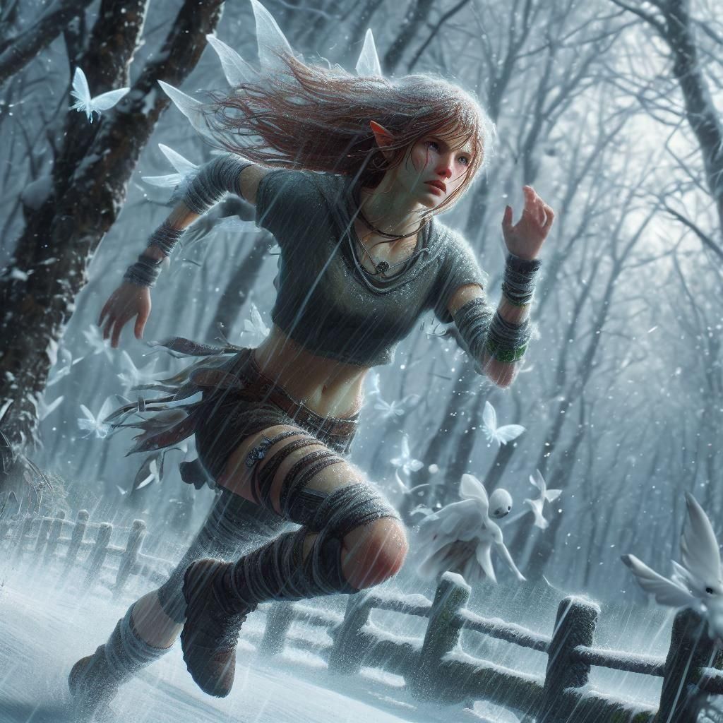 Winter Forest: Runner Escaping Ice Faeries