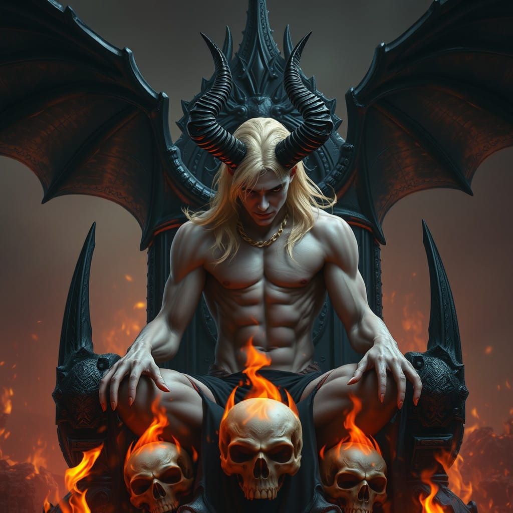 Ethereal Demon Seated on a Throne of Flames in Hell