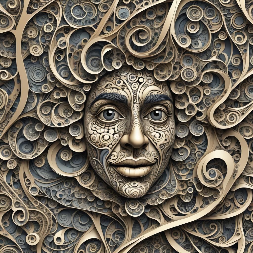 Abstract Funny Face with Fractal and Zentangle Elements