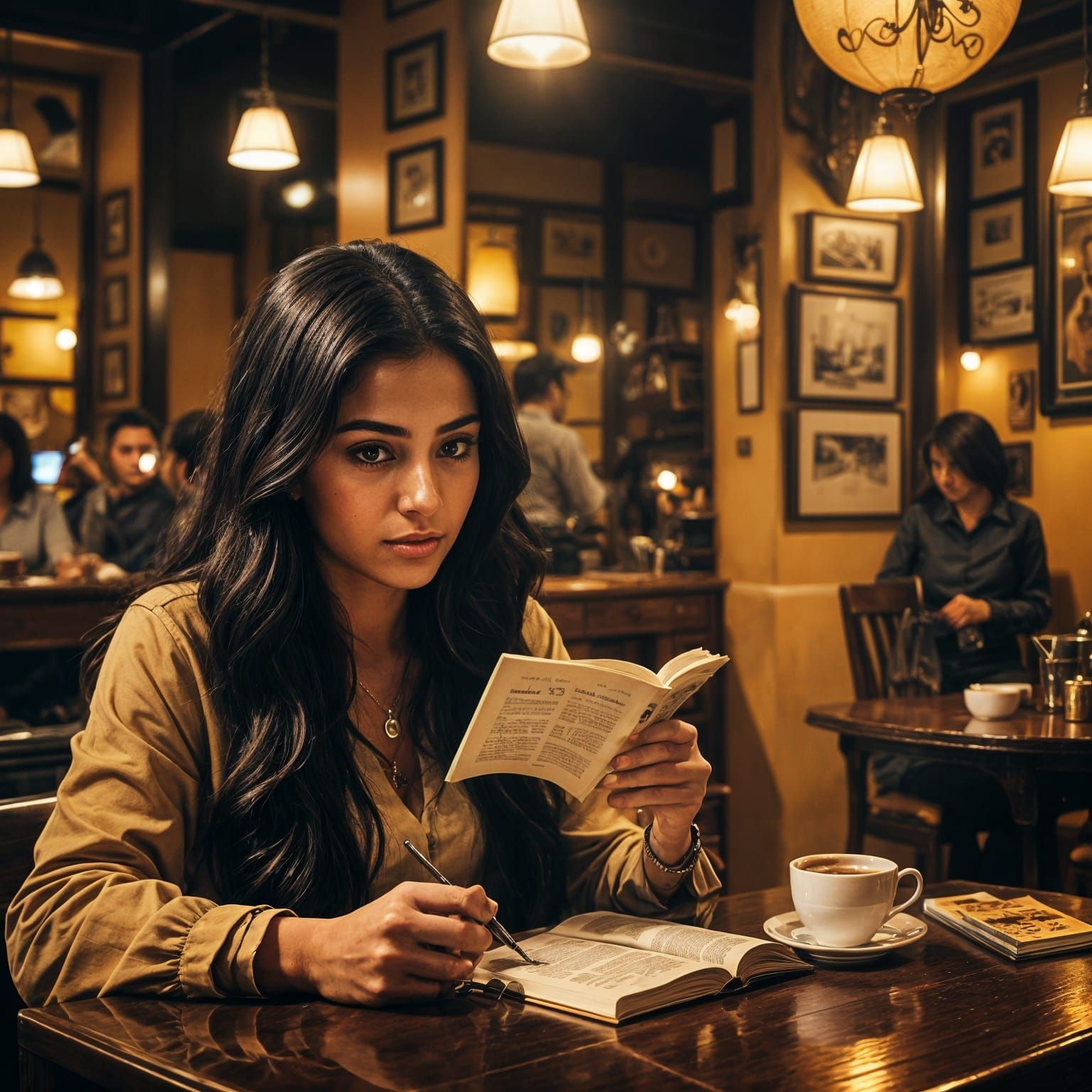 Young Woman Sipping Coffee in Classic Cafe