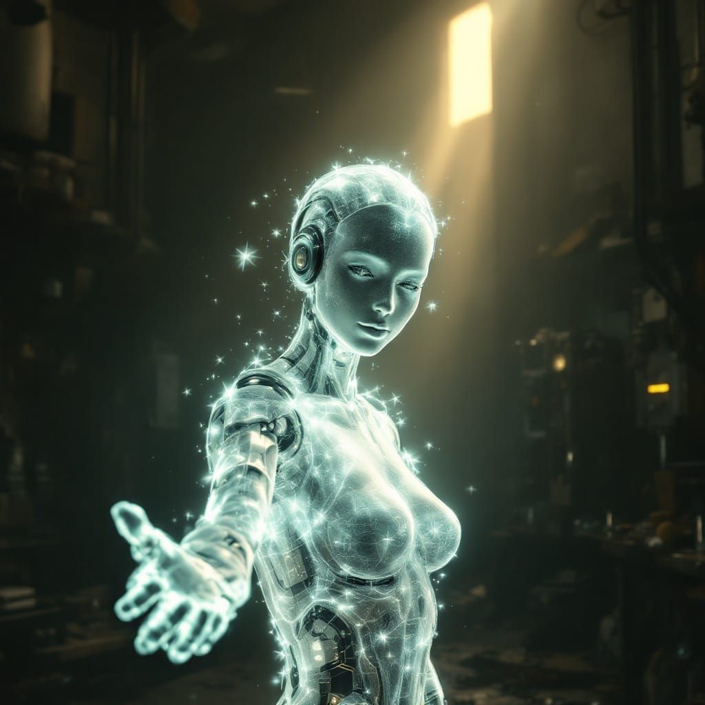 Space Princess Hologram in Rundown Repair Shop