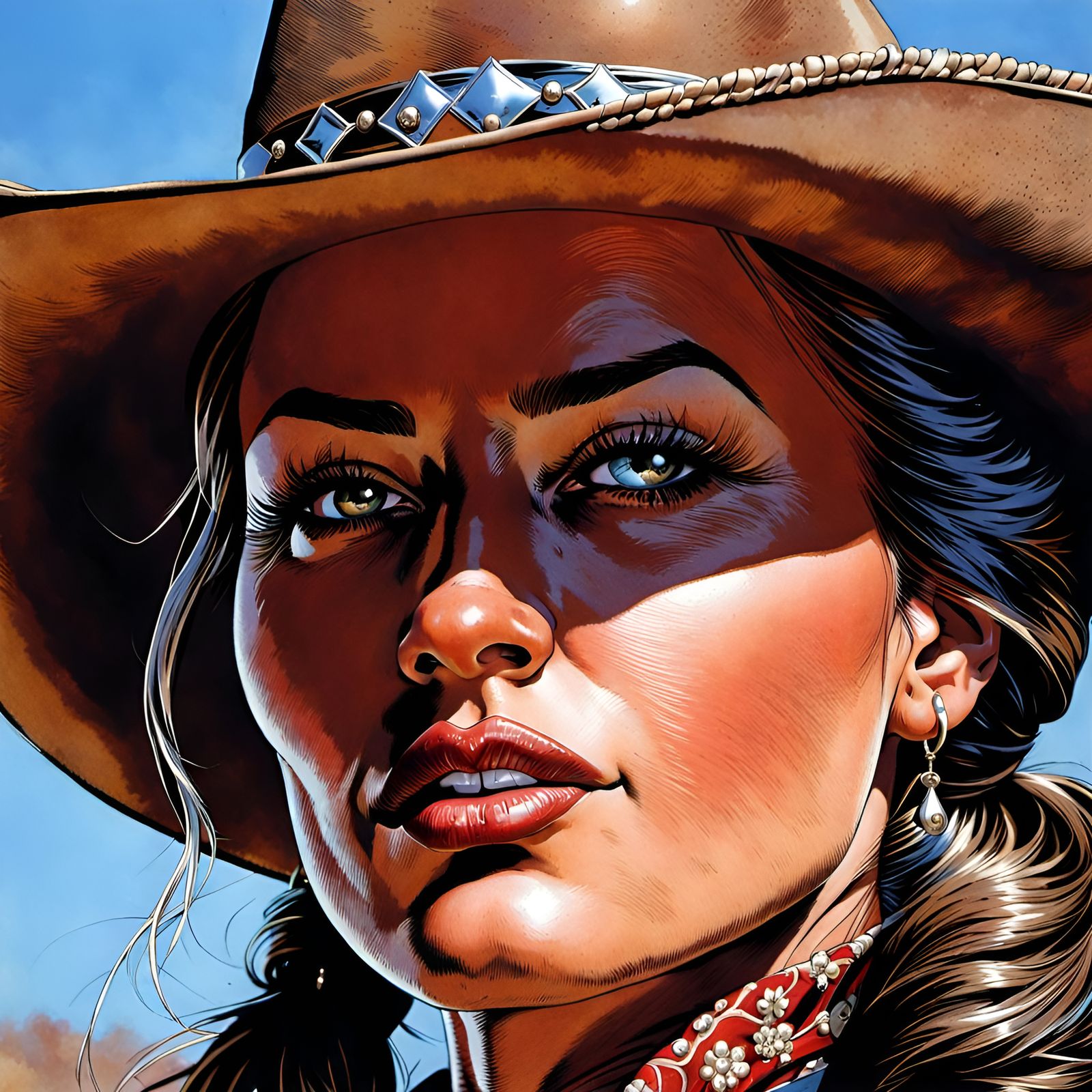 Cowgirl Portrait in Comic Book Style