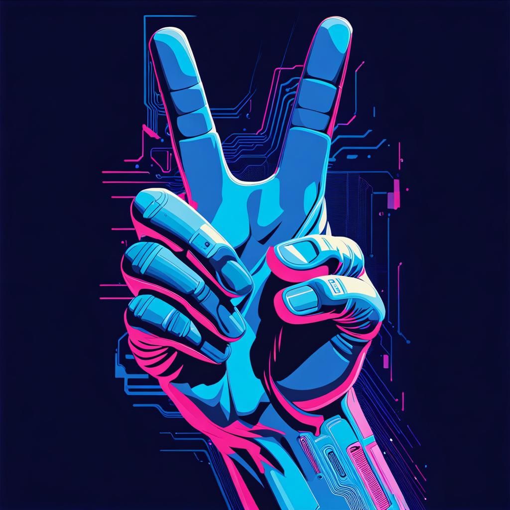 Glitch Art Thumbs Up in Vaporwave Style