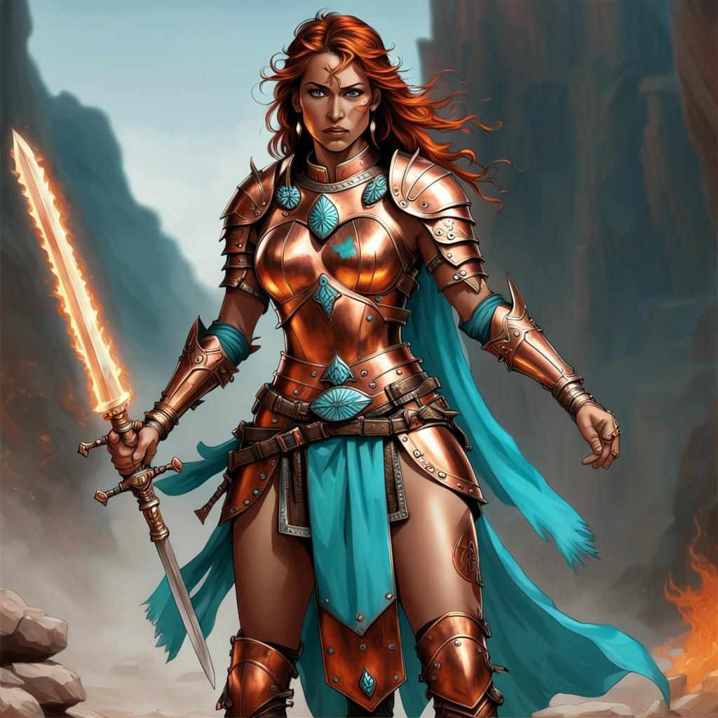 Indian Warrior with Flaming Sword in D&D Style