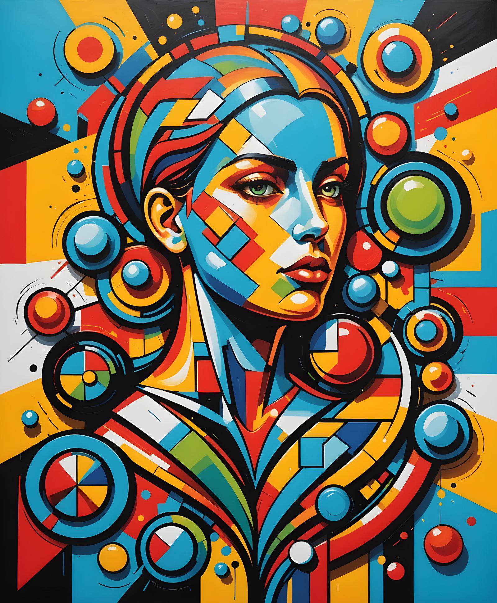 Vibrant Cubist Portrait of a Young Woman