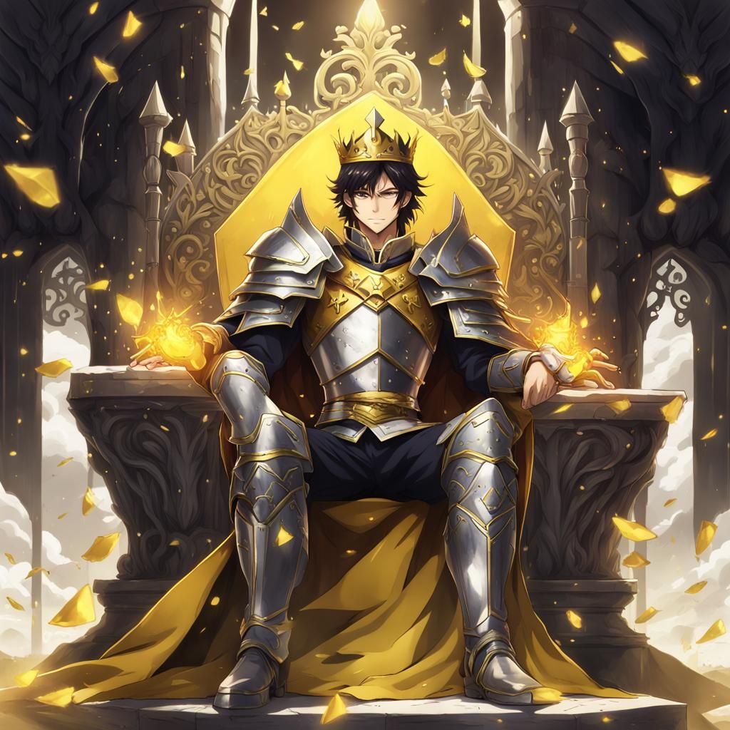 Anime Style King with Gold Crown on Throne