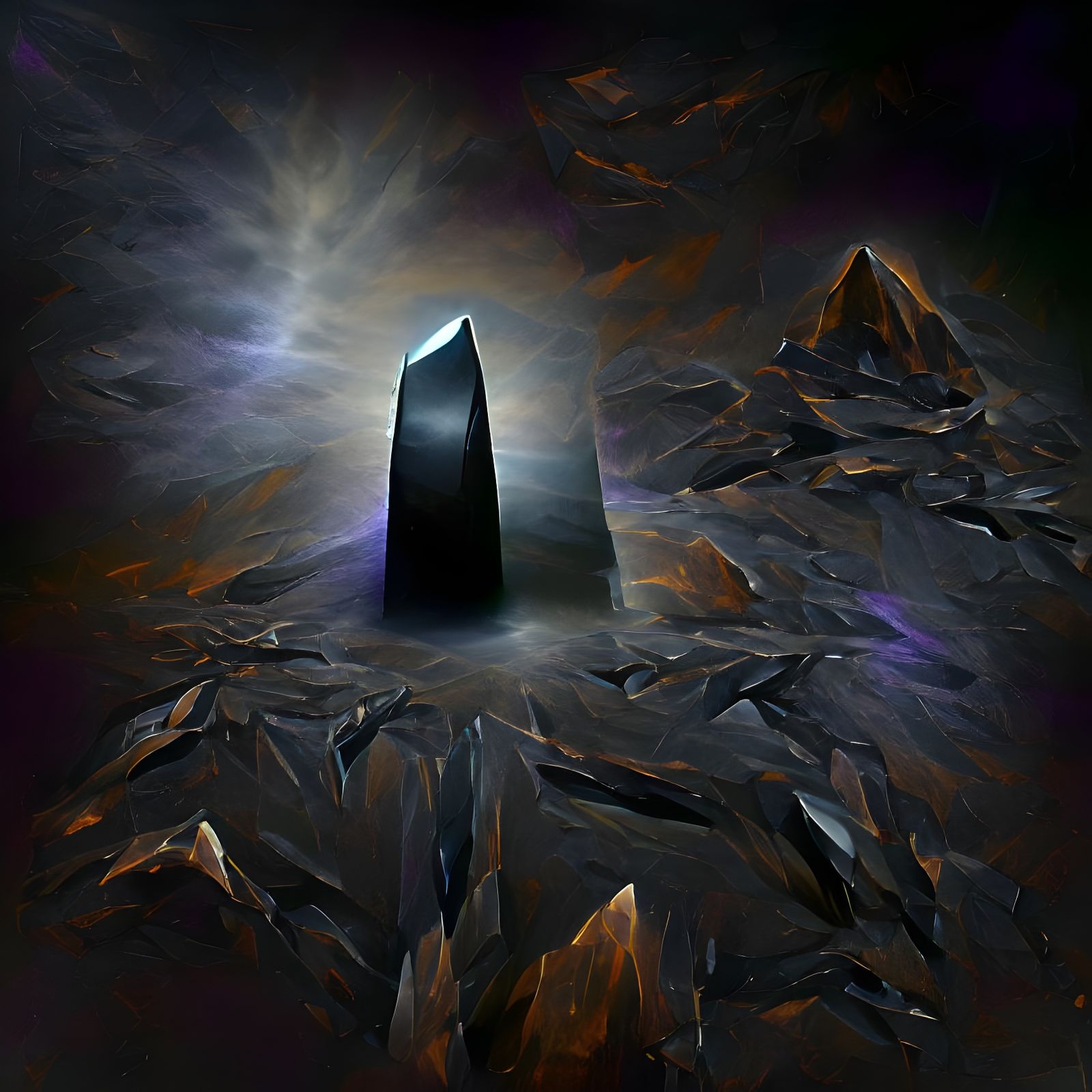 Ornate Black Crystal Obelisk in Dark Void