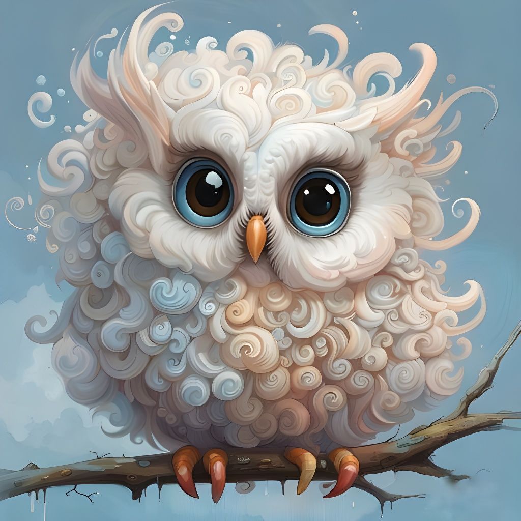 Chibi Cloud Owl Portrait in Pastel Colors