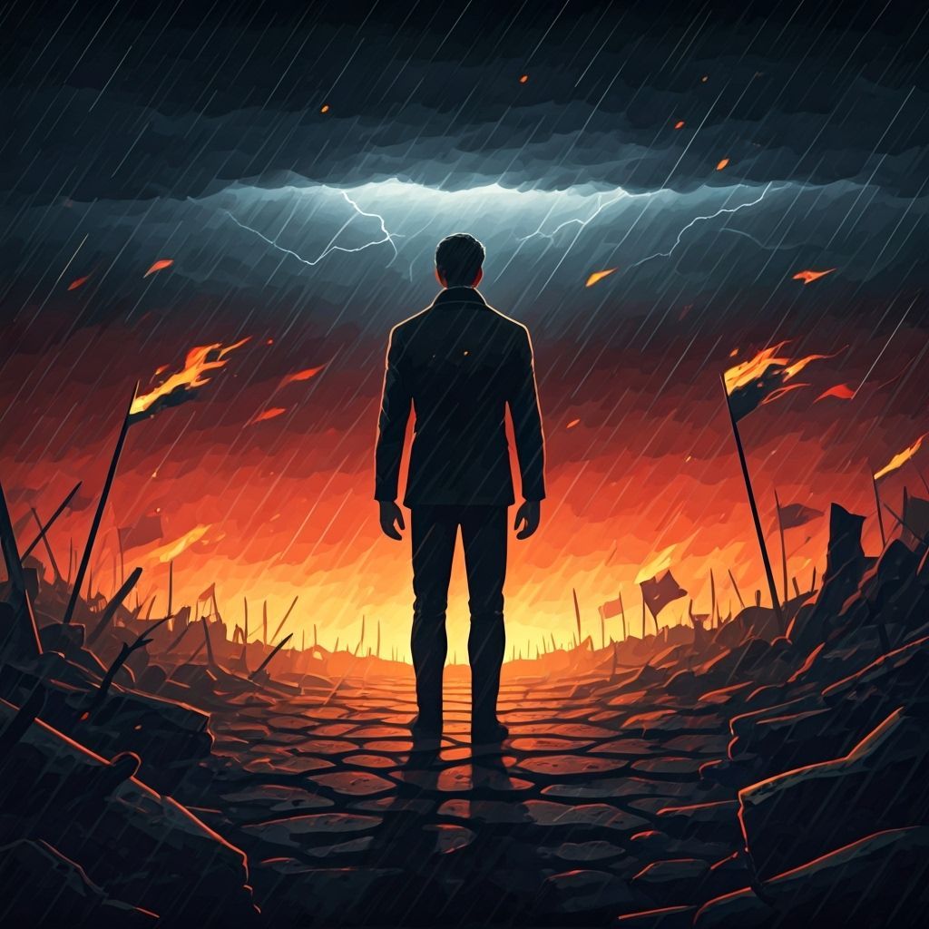 Emotional Battlefield: Inner Struggle in Deep Reds