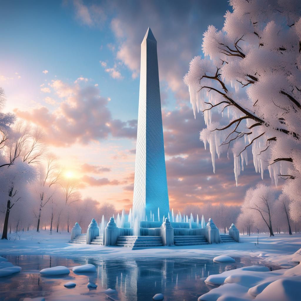 Washington Monument Ice Sculpture in Pop Art Style
