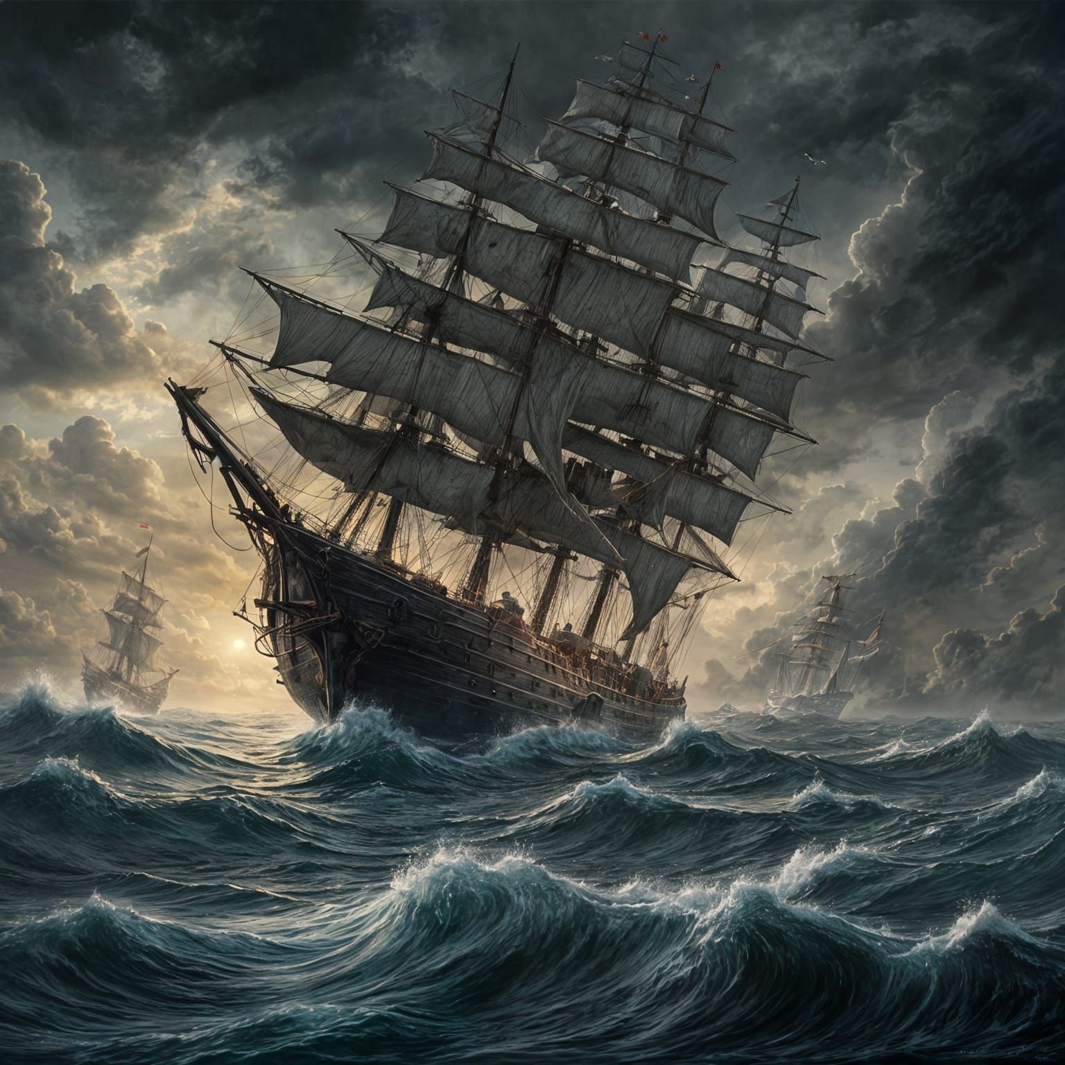 Majestic Flying Dutchman Sails Through Stormy Waters in the ...