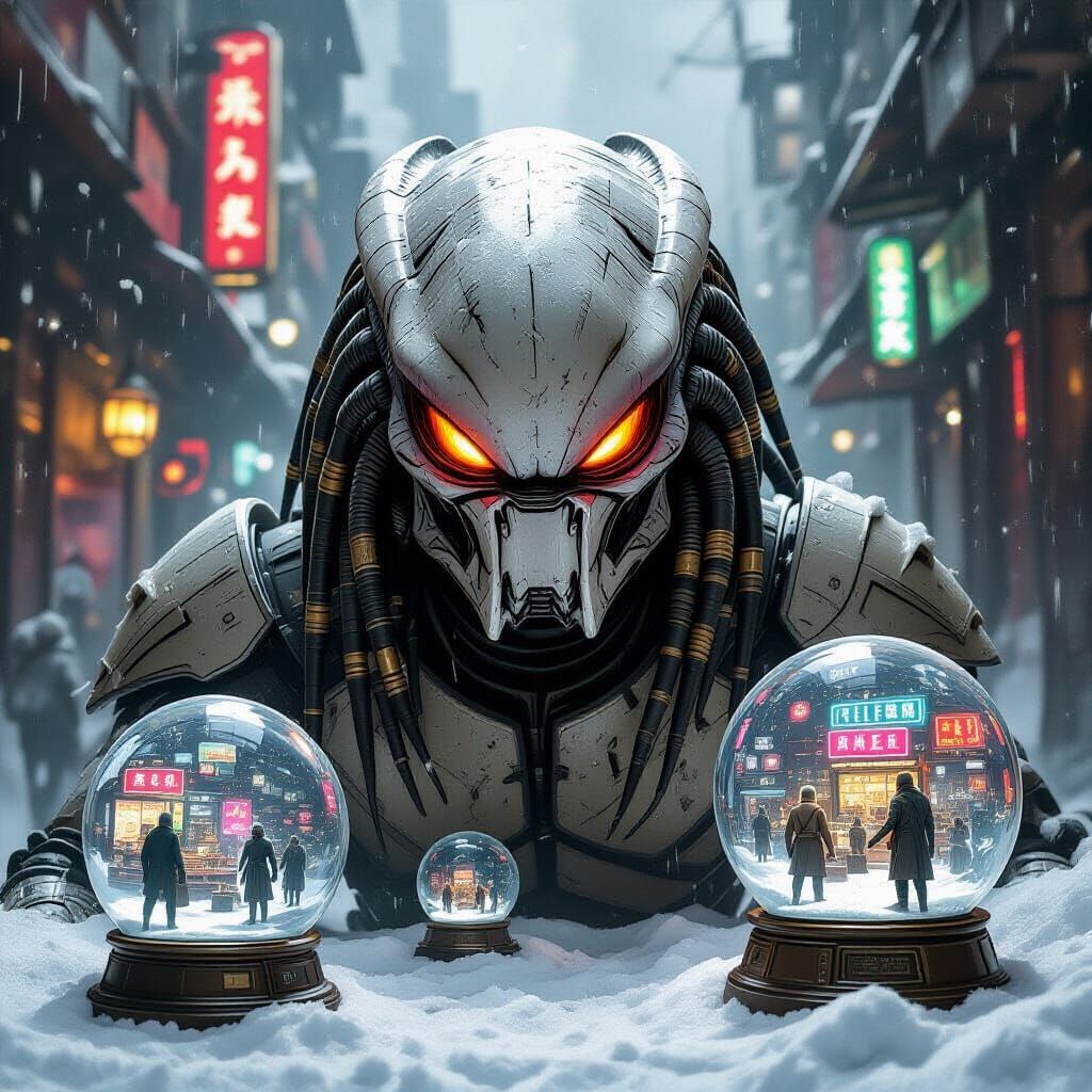 Menacing Alien Predator in Cyberpunk Noir Style
